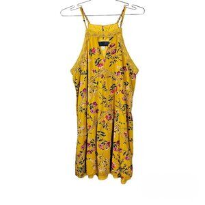 🚨362 Blue Rain Floral Laser Cutout Lace Sleeveless Yellow Mini Tunic Dress